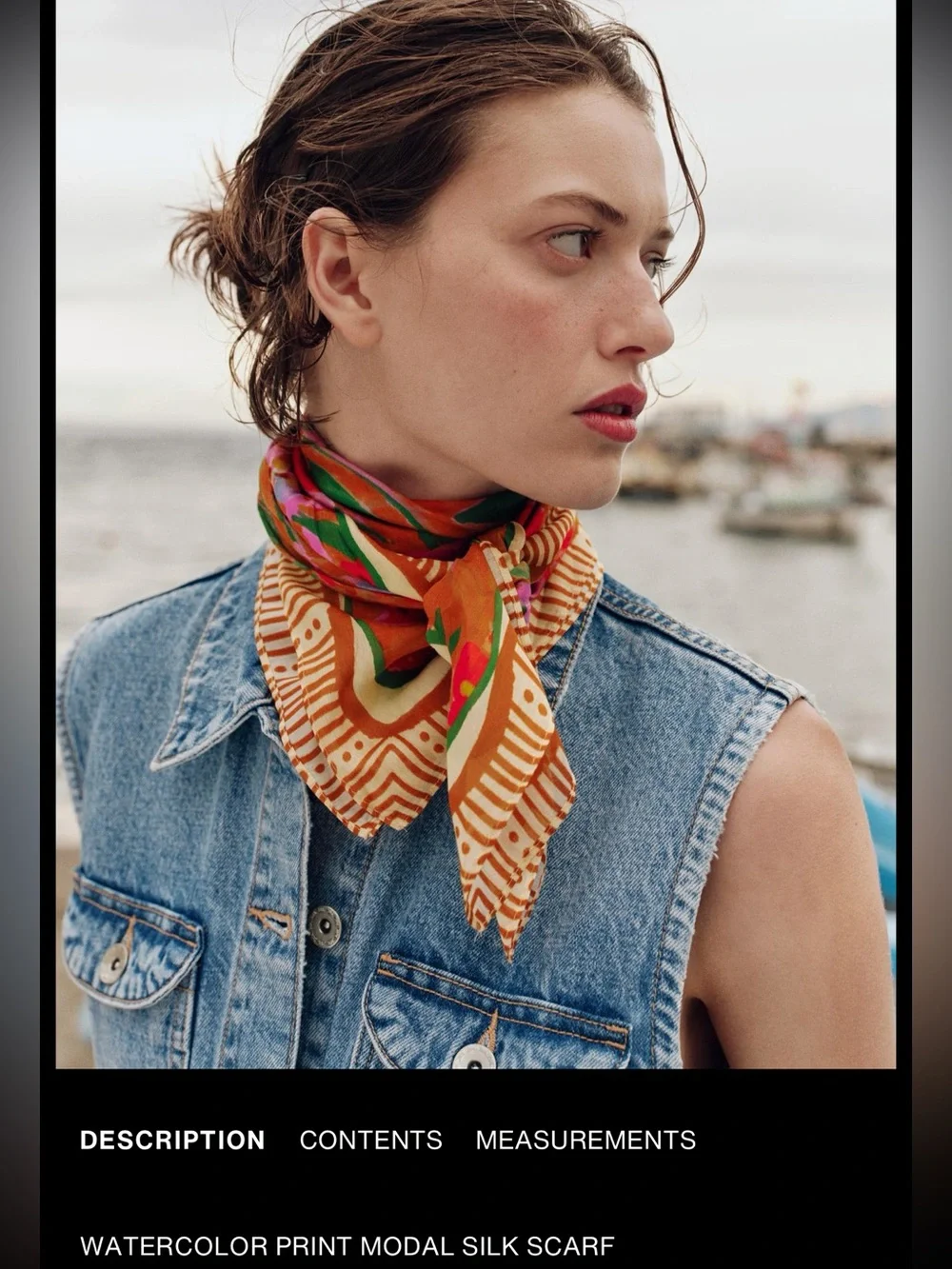Zara watercolors print silk modal scarf, 80x 80 cm, multicolored